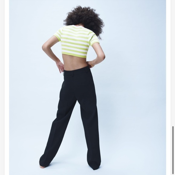 NWT Zara SMALL cropped square-neck green white stripes sweater - Picture 4 of 8